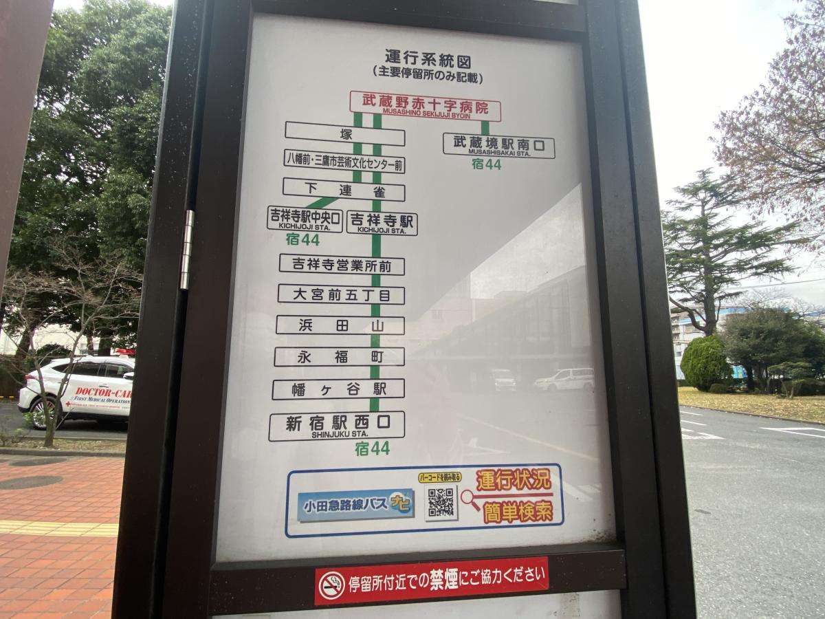 ユキサキナビ 小田急バス 武蔵野赤十字病院 バス停留所 武蔵野市境南町